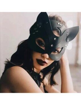 Leather Face Mask Sexy Cat Fox Naughty Fetish Kitty Masquerade Black Cosplay Fun